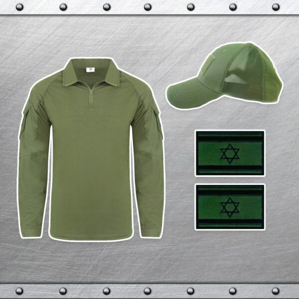 TZZ HAT SHIRT FLAGS » החייל חולצה טקטית +כובע טקטי ירוק+ 2 פאצ'ים ירוקים